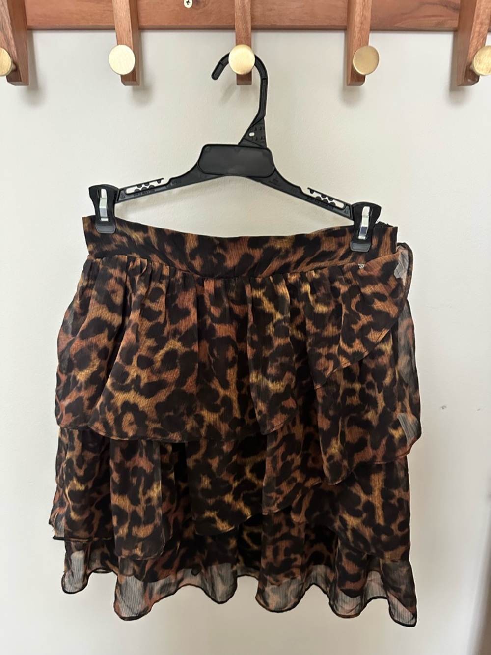 GUESS Leopard Print Tiered Ruffle Skirt - Brown Black